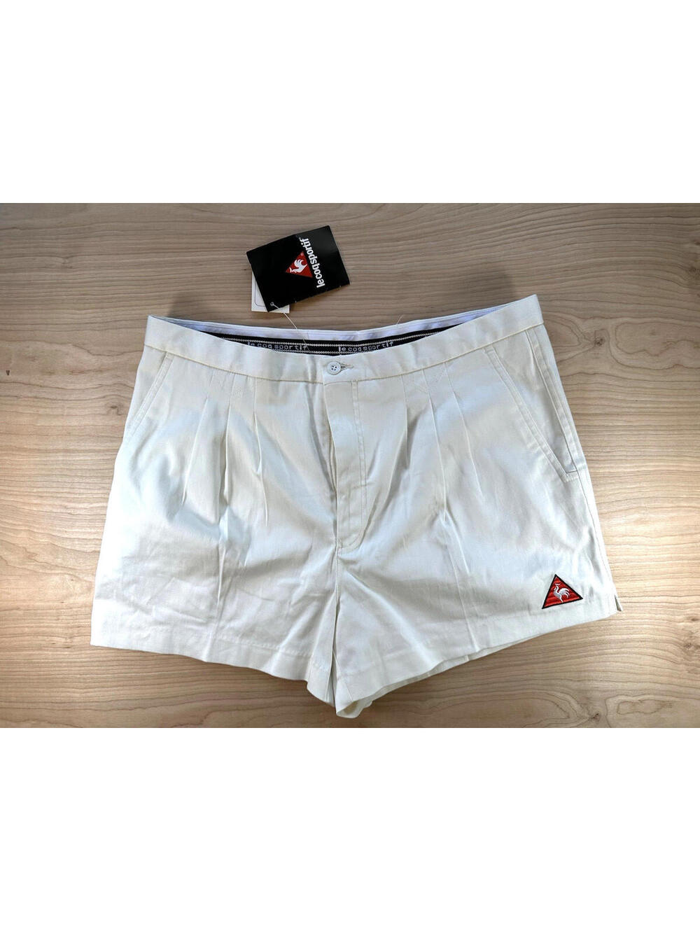 vintage 80's Le Coq Sportif deadstock with tags Tennis Shorts white Pleated rad - Picture 3 of 9